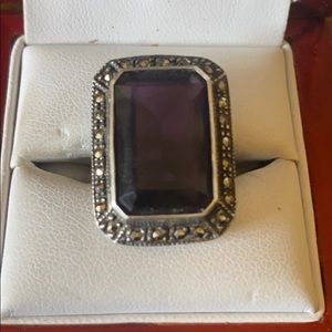 Sterling S amethyst and Marcasites stone ring
